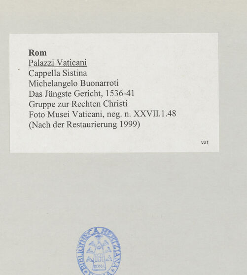 Rückseite von Musei Vaticani [https://www.deutsche-digitale-bibliothek.de/content/lizenzen/rv-ez/] Das Jüngste Gericht - Gruppe zur Rechten Christi, bh512019_recto. Foto.
