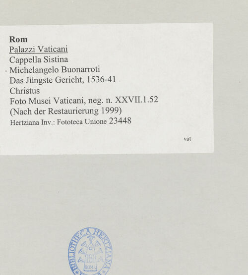 Rückseite von Musei Vaticani [https://www.deutsche-digitale-bibliothek.de/content/lizenzen/rv-ez/] Das Jüngste Gericht - Christus, bh512023_recto. Foto.