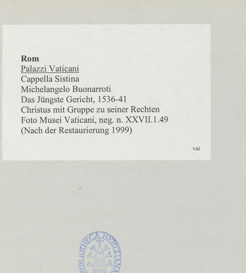 Rückseite von Musei Vaticani [https://www.deutsche-digitale-bibliothek.de/content/lizenzen/rv-ez/] Das Jüngste Gericht - Christus mit Gruppe zu seiner Rechten, bh512033_recto. Foto.