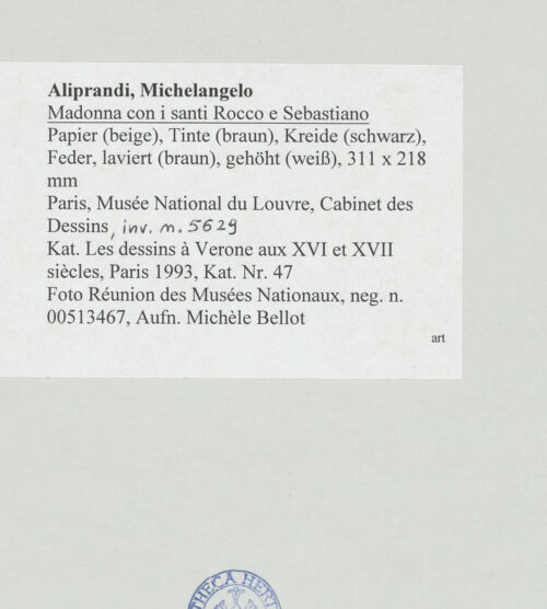 Rückseite von Réunion des Musées Nationaux [https://www.deutsche-digitale-bibliothek.de/content/lizenzen/rv-ez/] Madonna mit den heiligen Rochus und Sebastian - , bh512885_recto. Foto: Bellot, Michèle.