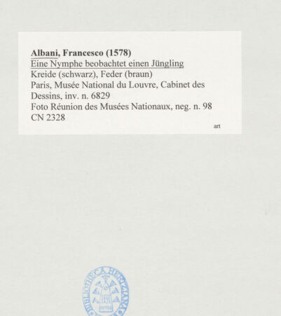 Rückseite von Réunion des Musées Nationaux [https://www.deutsche-digitale-bibliothek.de/content/lizenzen/rv-ez/] Eine Nymphe beobachtet einen badenden Jüngling - , bh512910_recto. Foto.