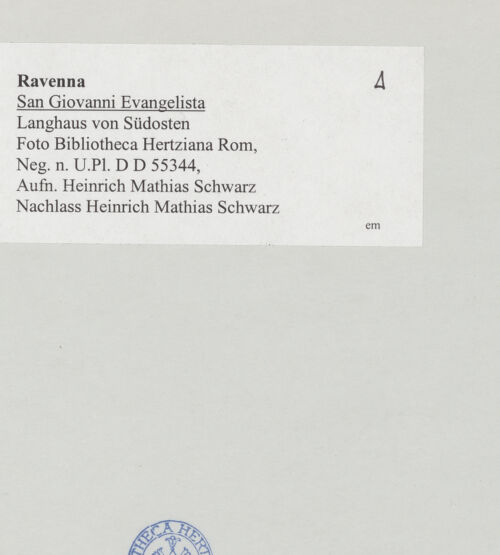 Rückseite von Bibliotheca Hertziana [https://www.deutsche-digitale-bibliothek.de/content/lizenzen/rv-fz/] San Giovanni EvangelistaAußenbauNordfassade - Langhaus und gotische Kapelle von Nordosten, bh514822_recto. Foto: Schwarz, Heinrich Mathias.