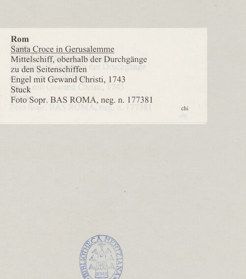 Rückseite von Sopr. BAS ROMA [https://www.deutsche-digitale-bibliothek.de/content/lizenzen/rv-ez/] Engel mit Arma Christi - Engel mit Gewand Christi, bh514868_recto. Foto.