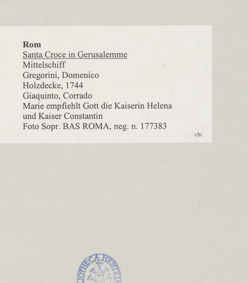 Rückseite von Sopr. BAS ROMA [https://www.deutsche-digitale-bibliothek.de/content/lizenzen/rv-ez/] HolzdeckeMaria tritt vor der Trinität für Kaiserin Helena und Kaiser Konstantin ein - , bh514874_recto. Foto.