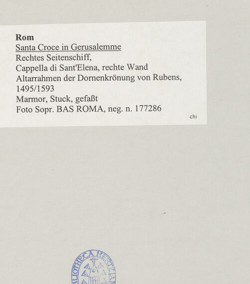 Rückseite von Sopr. BAS ROMA [https://www.deutsche-digitale-bibliothek.de/content/lizenzen/rv-ez/] Altarrahmen der Dornenkrönung von Rubens - , bh514878_recto. Foto.