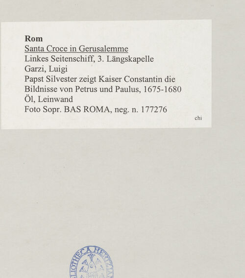 Rückseite von Sopr. BAS ROMA [https://www.deutsche-digitale-bibliothek.de/content/lizenzen/rv-ez/] Papst Silvester zeigt Kaiser Constantin die Bildnisse von Petrus und Paulus - , bh514883_recto. Foto.