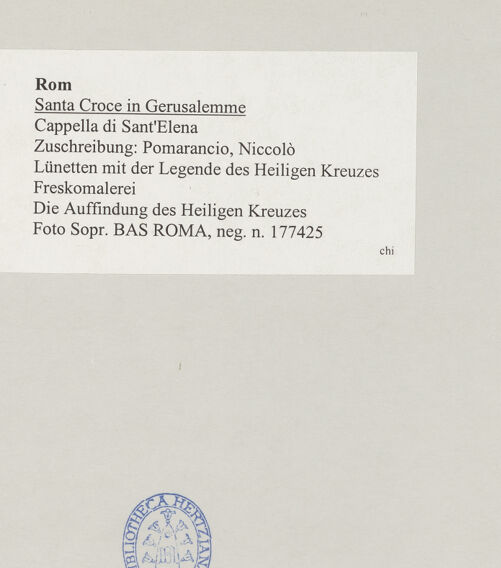 Rückseite von Sopr. BAS ROMA [https://www.deutsche-digitale-bibliothek.de/content/lizenzen/rv-ez/] Lünetten mit der Legende des Heiligen Kreuzes - Die Auffindung des Heiligen Kreuzes, bh514894_recto. Foto.