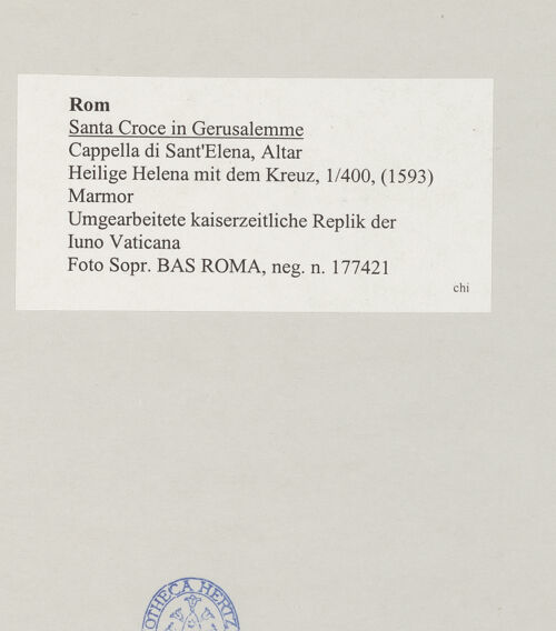 Rückseite von Sopr. BAS ROMA [https://www.deutsche-digitale-bibliothek.de/content/lizenzen/rv-ez/] Heilige Helena mit dem Kreuz - , bh514896_recto. Foto.