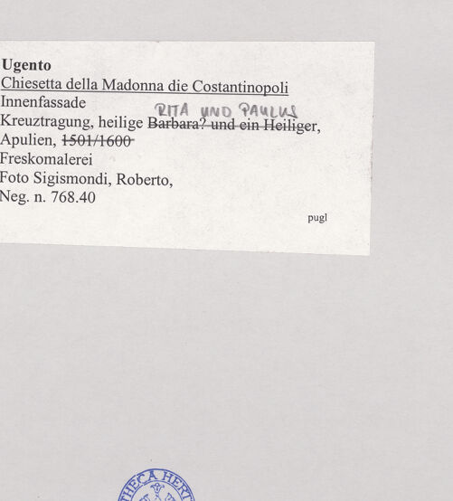 Rückseite von Sigismondi, Roberto [https://www.deutsche-digitale-bibliothek.de/content/lizenzen/rv-fz/] Kreuztragung, heilige Rita und Paulus - Gesamtansicht, bh514932_recto. Foto: Sigismondi, Roberto.