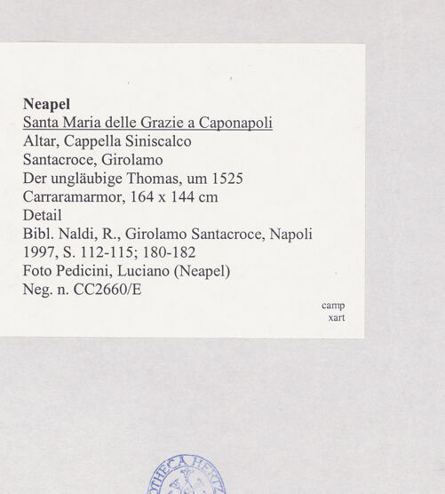 Rückseite von Pedicini, Luciano [https://www.deutsche-digitale-bibliothek.de/content/lizenzen/rv-ez/] Der ungläubige Thomas - Detail, bh515309_recto. Foto: Pedicini, Luciano.