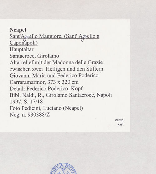 Rückseite von Pedicini, Luciano [https://www.deutsche-digitale-bibliothek.de/content/lizenzen/rv-ez/] Altarretabel mit der Madonna delle Grazie zwischen den heiligen Cataldus und Agnellus und den Stiftern Giovanni Maria Poderico und Federico PodericoMadonna delle Grazie - Detail: Federico Poderico, Kopf, bh515360_recto. Foto: Pedicini, Luciano.