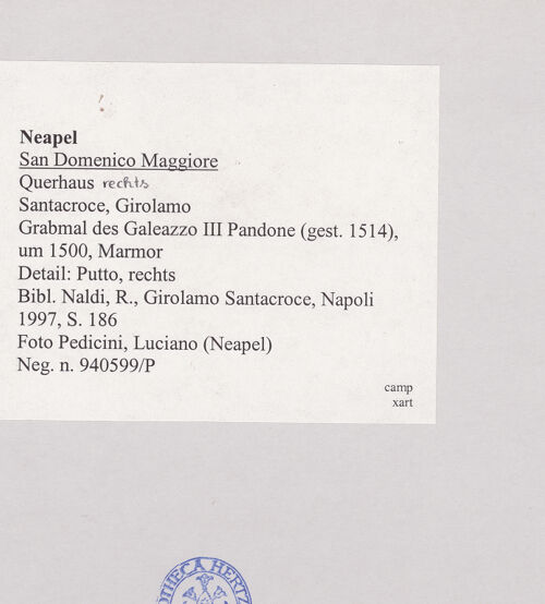 Rückseite von Pedicini, Luciano [https://www.deutsche-digitale-bibliothek.de/content/lizenzen/rv-ez/] Grabmal des Galeazzo III Pandone (gest. 1514) - Detail: Putto, rechts, bh515372_recto. Foto: Pedicini, Luciano.