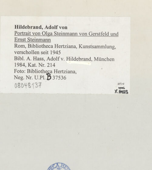 Rückseite von Bibliotheca Hertziana [https://www.deutsche-digitale-bibliothek.de/content/lizenzen/rv-fz/] Porträtreliefs von Olga von Gerstfeldt und Ernst Steinmann - , bh515531_recto. Foto.