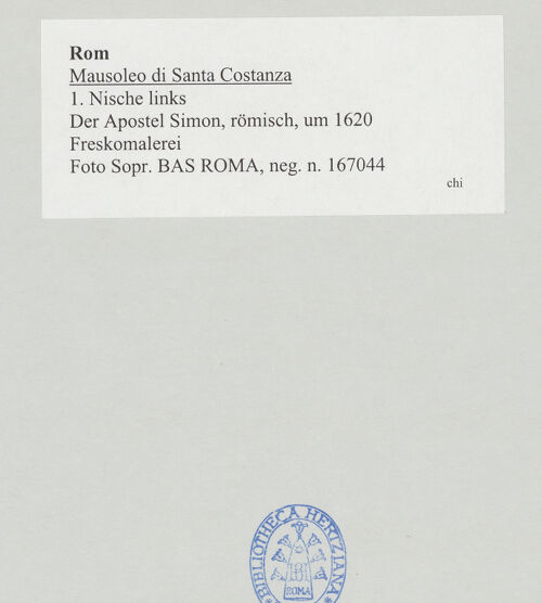 Rückseite von Sopr. BAS ROMA [https://www.deutsche-digitale-bibliothek.de/content/lizenzen/rv-ez/] Der Apostel Simon - , bh516210_recto. Foto.