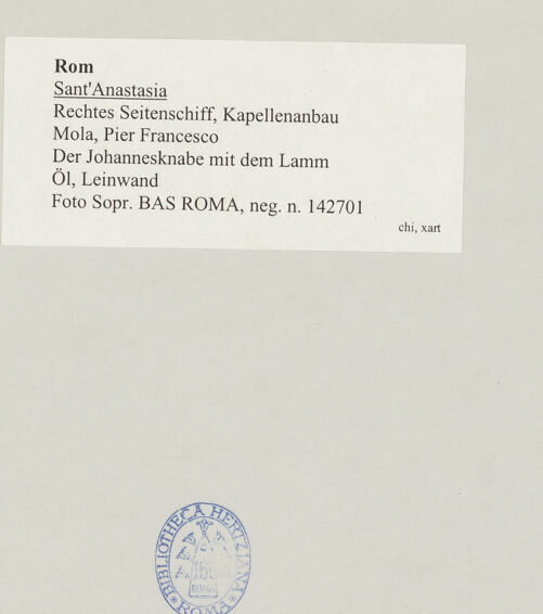 Rückseite von Sopr. BAS ROMA [https://www.deutsche-digitale-bibliothek.de/content/lizenzen/rv-ez/] Der Johannesknabe mit dem Lamm - , bh516292_recto. Foto.