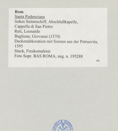 Rückseite von Sopr. BAS ROMA [https://rightsstatements.org/page/CNE/1.0/] Deckendekoration mit Szenen aus der Petrusvita - , bh516481_recto. Foto.