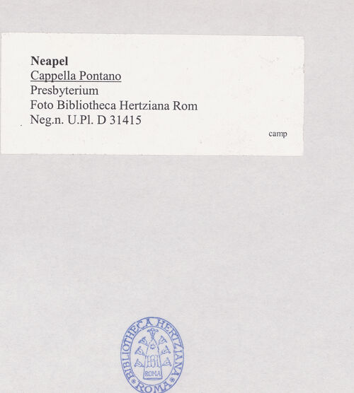 Rückseite von Bibliotheca Hertziana [https://www.deutsche-digitale-bibliothek.de/content/lizenzen/rv-fz/] Cappella Pontano - Altarraum, bh516562_recto. Foto.