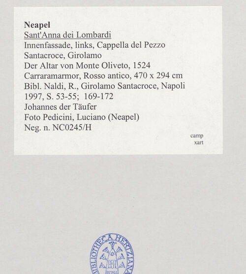 Rückseite von Pedicini, Luciano [https://www.deutsche-digitale-bibliothek.de/content/lizenzen/rv-ez/] Der Altar von Monteoliveto (Altare del Pezzo)Johannes der Täufer - Gesamtansicht von rechts, bh517420_recto. Foto: Pedicini, Luciano.