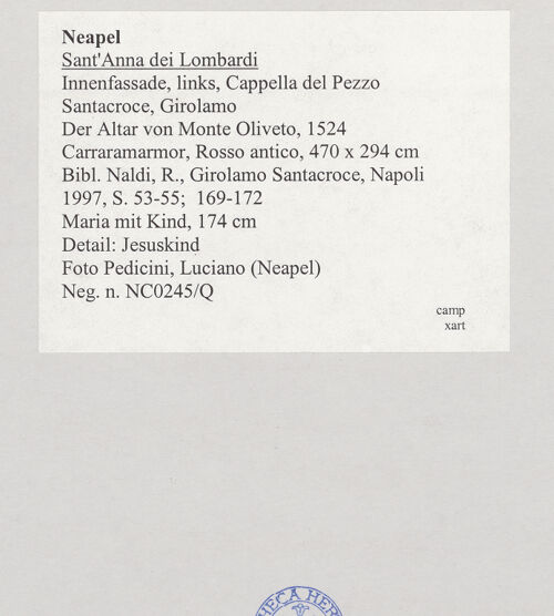 Rückseite von Pedicini, Luciano [https://www.deutsche-digitale-bibliothek.de/content/lizenzen/rv-ez/] Der Altar von Monteoliveto (Altare del Pezzo)Maria mit Kind - Detail: Jesuskind, Kopf, bh517437_recto. Foto: Pedicini, Luciano.