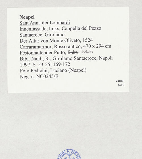 Rückseite von Pedicini, Luciano [https://www.deutsche-digitale-bibliothek.de/content/lizenzen/rv-ez/] Der Altar von Monteoliveto (Altare del Pezzo)Festonhaltende Putti - Detail: Putto, rechts, bh517448_recto. Foto: Pedicini, Luciano.