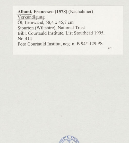 Rückseite von Courtauld Institute [https://www.deutsche-digitale-bibliothek.de/content/lizenzen/rv-ez/] Verkündigung - , bh517899_recto. Foto.