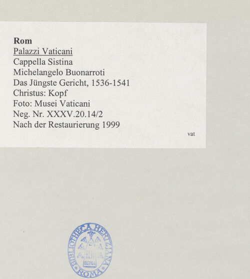 Rückseite von Musei Vaticani [https://www.deutsche-digitale-bibliothek.de/content/lizenzen/rv-ez/] Das Jüngste Gericht - Christus: Kopf, bh518703_recto. Foto.
