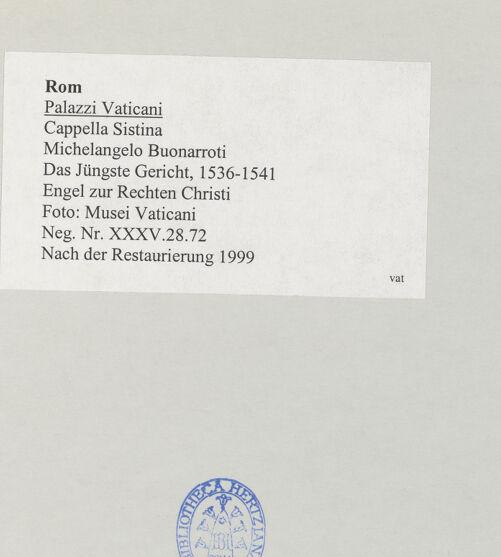 Rückseite von Musei Vaticani [https://www.deutsche-digitale-bibliothek.de/content/lizenzen/rv-ez/] Das Jüngste Gericht - Engel zur Rechten Christi, bh518704_recto. Foto.