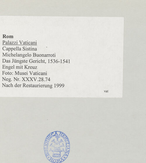 Rückseite von Musei Vaticani [https://www.deutsche-digitale-bibliothek.de/content/lizenzen/rv-ez/] Das Jüngste Gericht - Engel mit Kreuz, bh518705_recto. Foto.