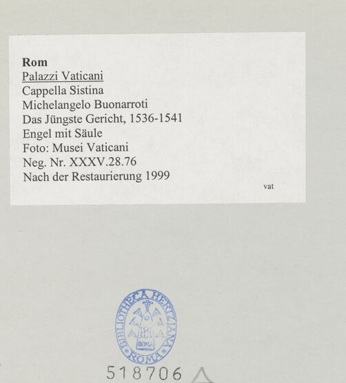 Rückseite von Musei Vaticani [https://www.deutsche-digitale-bibliothek.de/content/lizenzen/rv-ez/] Das Jüngste Gericht - Engel mit Säule, bh518706_recto. Foto.