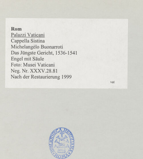 Rückseite von Musei Vaticani [https://www.deutsche-digitale-bibliothek.de/content/lizenzen/rv-ez/] Das Jüngste Gericht - Engel mit Säulenbasis, bh518707_recto. Foto.