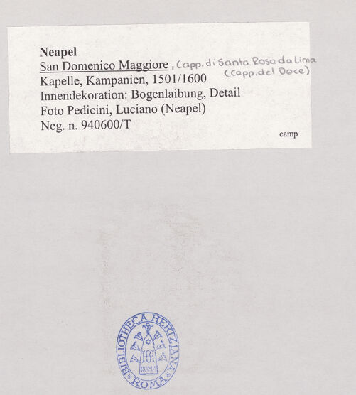 Rückseite von Pedicini, Luciano [https://rightsstatements.org/page/CNE/1.0/] Cappella di Santa Rosa da Lima - Innendekoration: Bogenleibung, Detail, bh518903_recto. Foto: Pedicini, Luciano.