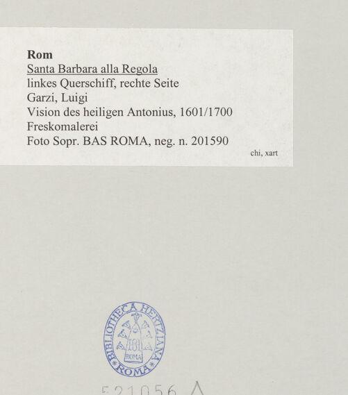 Rückseite von Sopr. BAS ROMA [https://www.deutsche-digitale-bibliothek.de/content/lizenzen/rv-ez/] Vision des heiligen Antonius - , bh521056_recto. Foto.