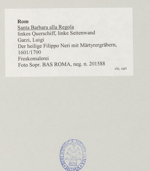 Rückseite von Sopr. BAS ROMA [https://www.deutsche-digitale-bibliothek.de/content/lizenzen/rv-ez/] Der heilige Filippo Neri mit Märtyrergräbern - , bh521057_recto. Foto.