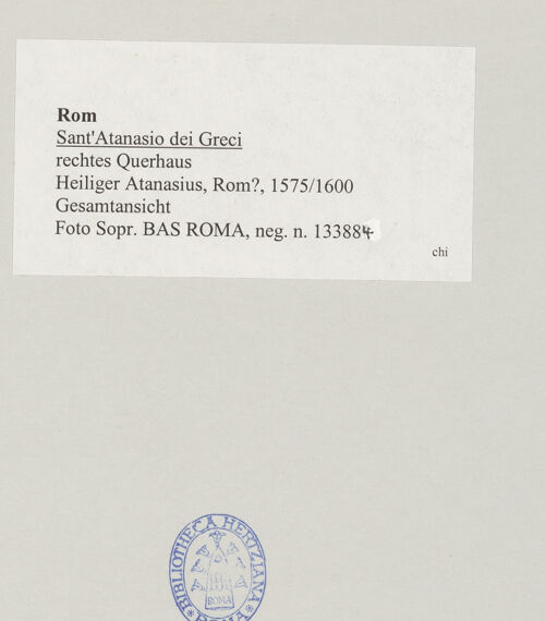 Rückseite von Sopr. BAS ROMA [https://www.deutsche-digitale-bibliothek.de/content/lizenzen/rv-ez/] Heiliger Atanasius - Gesamtansicht, bh521081_recto. Foto.