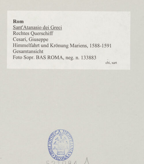 Rückseite von Sopr. BAS ROMA [https://www.deutsche-digitale-bibliothek.de/content/lizenzen/rv-ez/] Himmelfahrt und Krönung Mariens - Gesamtansicht, bh521084_recto. Foto.