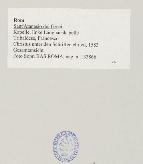 Rückseite von Sopr. BAS ROMA [https://www.deutsche-digitale-bibliothek.de/content/lizenzen/rv-ez/] Christus unter den Schriftgelehrten - Gesamtansicht, bh521085_recto. Foto.