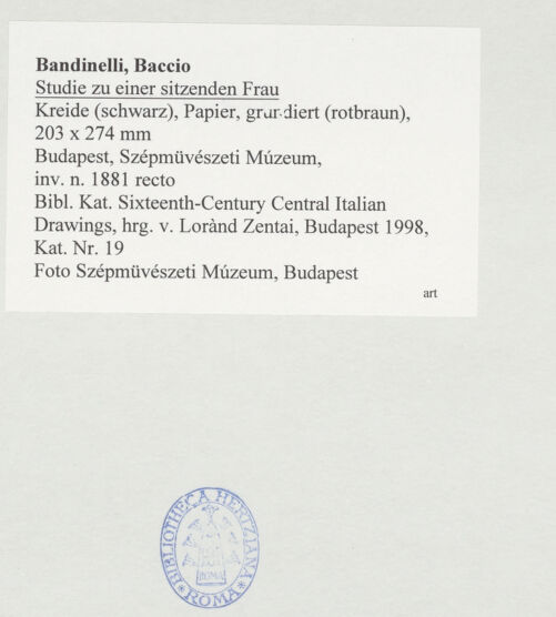 Rückseite von Szépmüvészeti Múzeum, Budapest [https://www.deutsche-digitale-bibliothek.de/content/lizenzen/rv-ez/] Studie zu einer sitzenden Frau - , bh521509_recto. Foto.