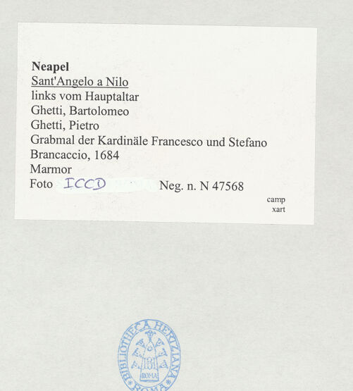 Rückseite von ICCD [https://www.deutsche-digitale-bibliothek.de/content/lizenzen/rv-ez/] Grabmal der Kardinäle Francesco und Stefano Brancaccio - Gesamtansicht, bh521663_recto. Foto.