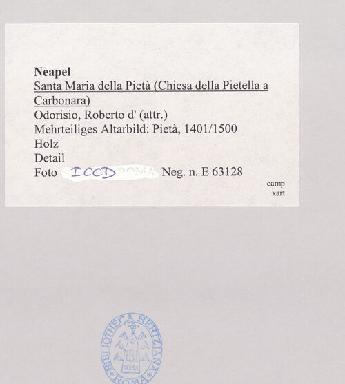 Rückseite von ICCD [https://www.deutsche-digitale-bibliothek.de/content/lizenzen/rv-ez/] Mehrteiliges Altarbild mit der Pietà - Vesperbild: Maria, bh521679_recto. Foto.