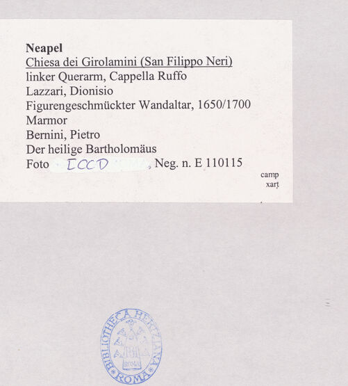 Rückseite von ICCD [https://www.deutsche-digitale-bibliothek.de/content/lizenzen/rv-ez/] WandaltarDer Apostel Bartholomäus - Gesamtansicht, bh521706_recto. Foto.