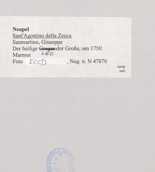 Rückseite von ICCD [https://www.deutsche-digitale-bibliothek.de/content/lizenzen/rv-ez/] Der heilige Leo der Große - Gesamtansicht, bh521722_recto. Foto.