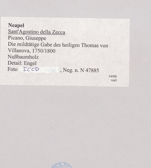 Rückseite von ICCD [https://www.deutsche-digitale-bibliothek.de/content/lizenzen/rv-ez/] Die mildtätige Gabe des heiligen Thomas von Villanova - Detail: Engel, bh521729_recto. Foto.