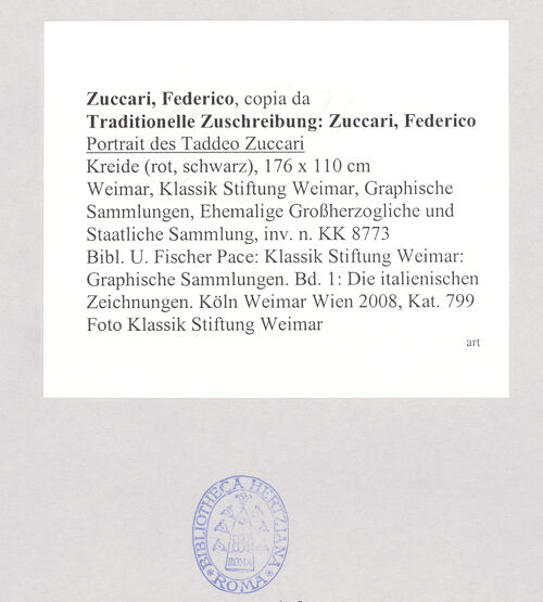 Rückseite von Klassik Stiftung Weimar [https://www.deutsche-digitale-bibliothek.de/content/lizenzen/rv-ez/] Portrait des Taddeo Zuccari - , bh521842_recto. Foto.