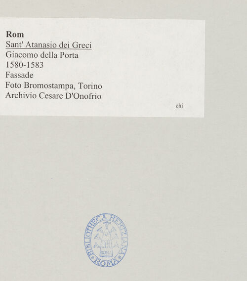 Rückseite von Bromostampa, Torino [https://www.deutsche-digitale-bibliothek.de/content/lizenzen/rv-fz/] Sant'Atanasio dei Greci - Fassade, bh522410_recto. Foto.