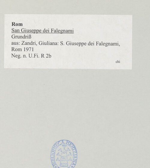 Rückseite von unbekannt [https://www.deutsche-digitale-bibliothek.de/content/lizenzen/rv-ez/] San Giuseppe dei Falegnami - Grundriss, aus: Zandri, Giuliana, S. Giuseppe dei Falegnami, Rom 1971, bh522560_recto. Foto.
