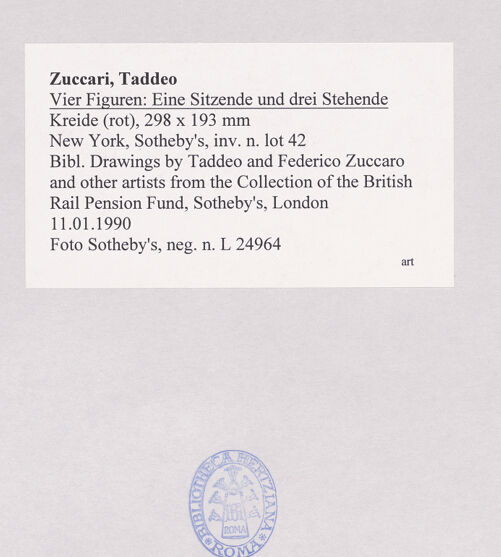 Rückseite von Sotheby's [https://www.deutsche-digitale-bibliothek.de/content/lizenzen/rv-ez/] Vier Figuren: Eine Sitzende und drei Stehende - , bh523719_recto. Foto.