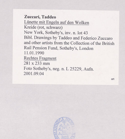 Rückseite von Sotheby's [https://www.deutsche-digitale-bibliothek.de/content/lizenzen/rv-ez/] Lünette mit Engeln auf den WolkenRechtes Fragment - , bh523721_recto. Foto.