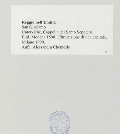 Rückseite von Chemollo, Alessandra [https://www.deutsche-digitale-bibliothek.de/content/lizenzen/rv-ez/] San GirolamoSan Sepolcro - Cappella del San Sepolcro, bh524743_recto. Foto: Chemollo, Alessandra.