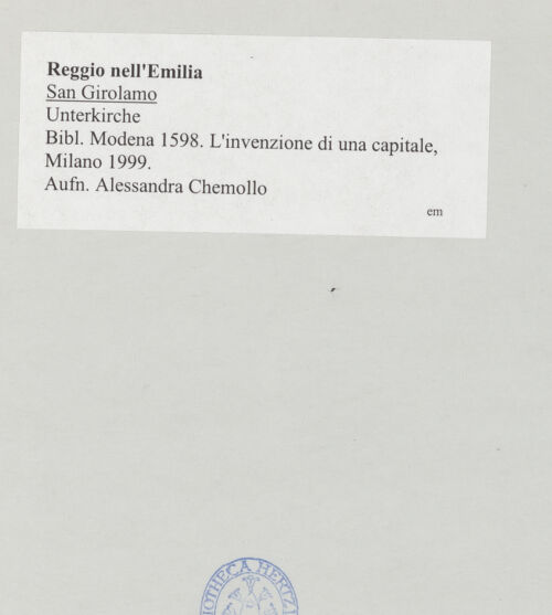 Rückseite von Chemollo, Alessandra [https://www.deutsche-digitale-bibliothek.de/content/lizenzen/rv-ez/] San GirolamoSan Sepolcro - Unterkirche, bh524754_recto. Foto: Chemollo, Alessandra.