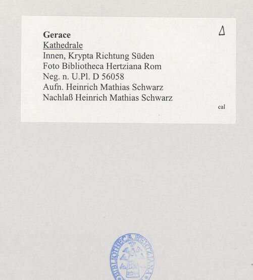 Rückseite von Bibliotheca Hertziana [https://www.deutsche-digitale-bibliothek.de/content/lizenzen/rv-fz/] Cattedrale - Innenansicht Richtung Westen, bh524796_recto. Foto: Schwarz, Heinrich Mathias.